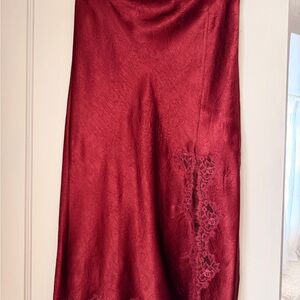J. Crew Rich burgundy satin Midi Skirt with Lace Detail